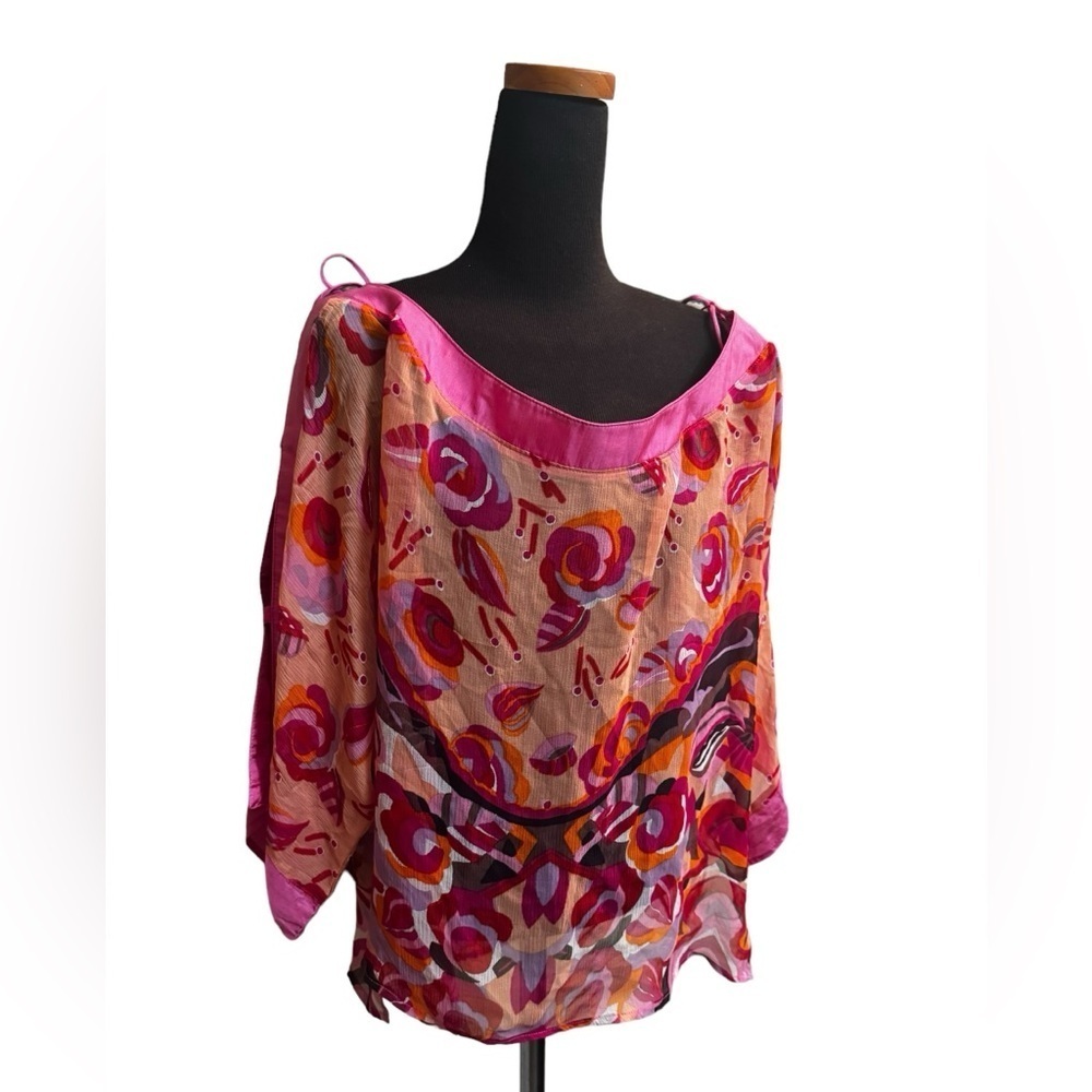 SILK NORDSTROM Topper One Size pink and orange lightweight festival bohemian EUC